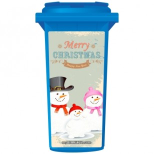 Merry Christmas Snow Man Family Wheelie Bin Sticker Panel